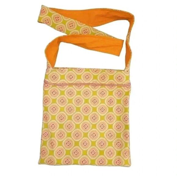 Handcrafted Women's White/Orange/Green Cotton Lined Crossbody Bag EUC 10"W 11"H - Picture 1 of 6